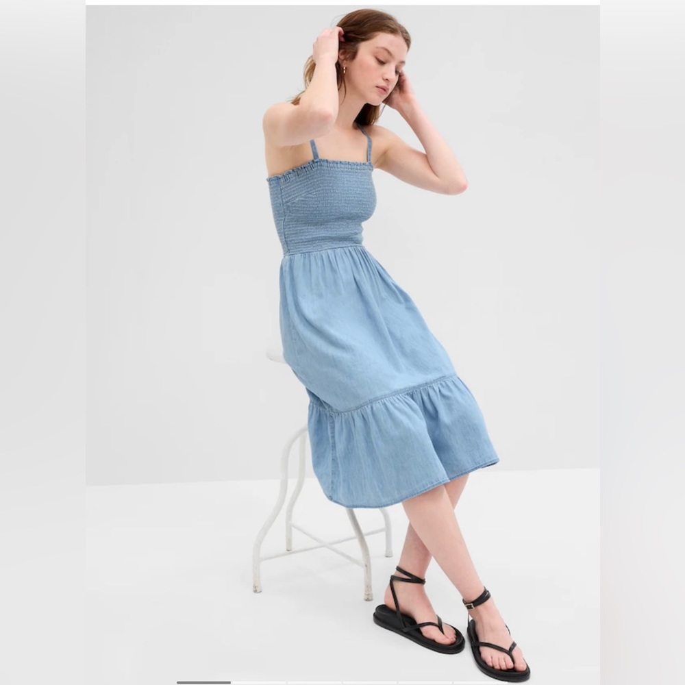 Gap Smocked Denim Midi Dress